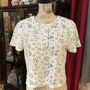 Vintage Y2K Floral Henley Short Sleeve Babydoll Shirt